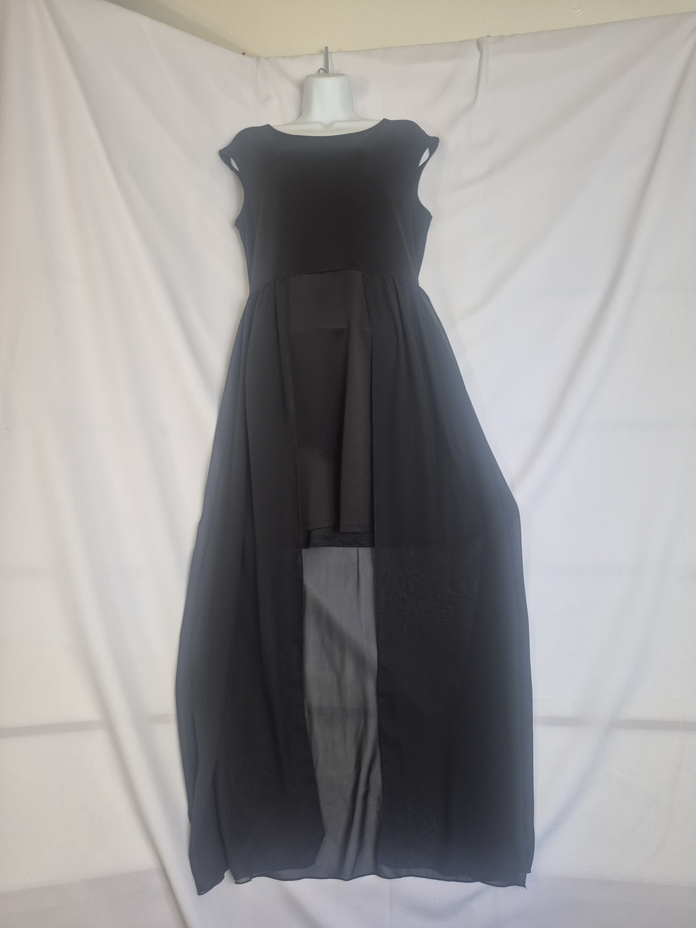 Black Sheer High-Low Evening Dress